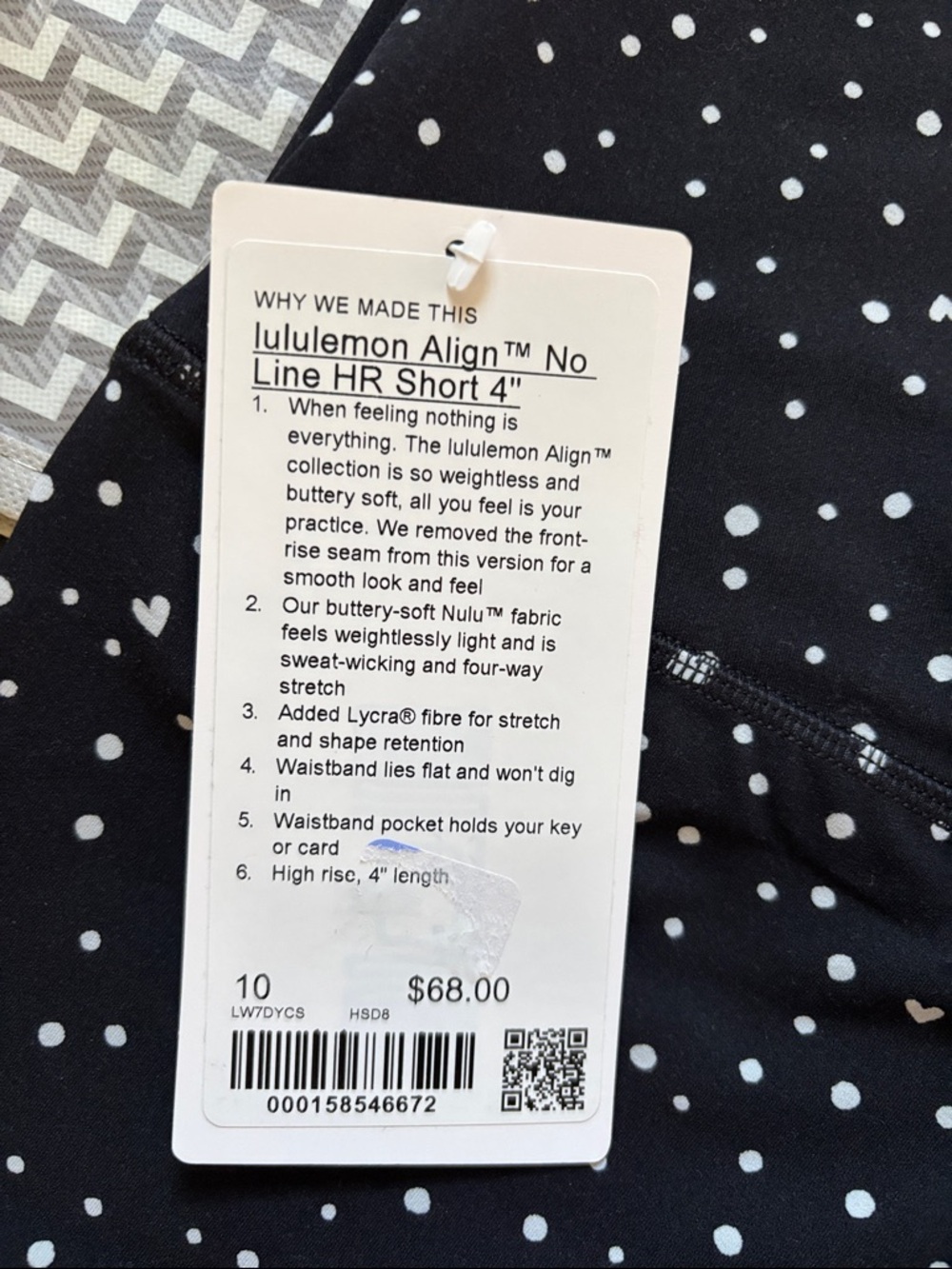 LULULEMON ALIGN NO LINE HR SHORTS 4β in HEART SCATTER DOT BLACK AND WHITE NWT - Picture 10 of 13